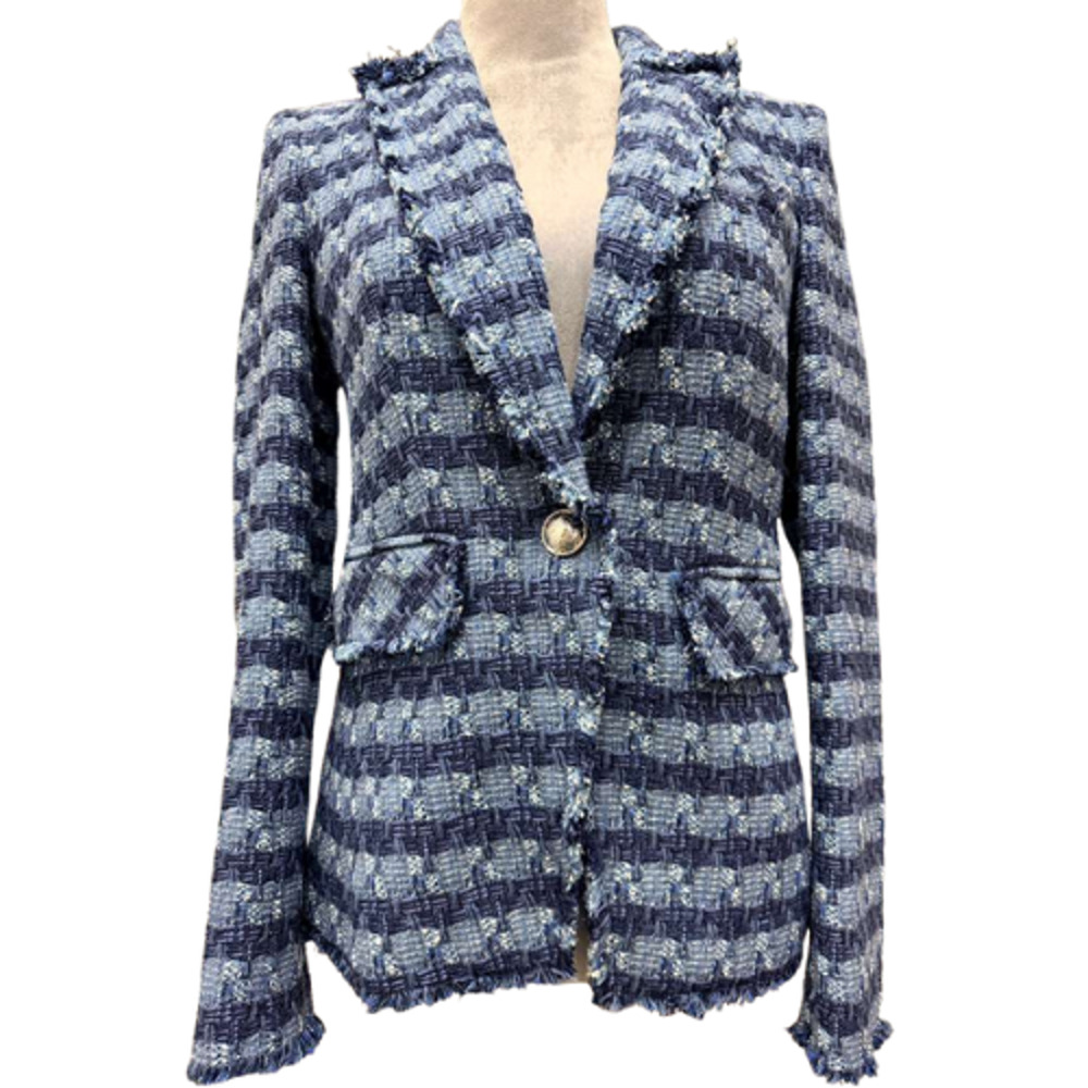 Veronica Beard Blue Multi Tweed Cutaway Dickey Jacket Blazer Size 2 NWT - Picture 15 of 16